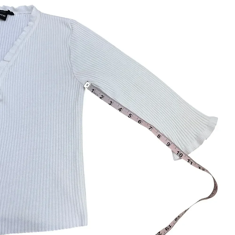 It’s Our Time White Ribbed Tie Front Ruffle Trim Cardigan Top Y2K Fairy Grunge S